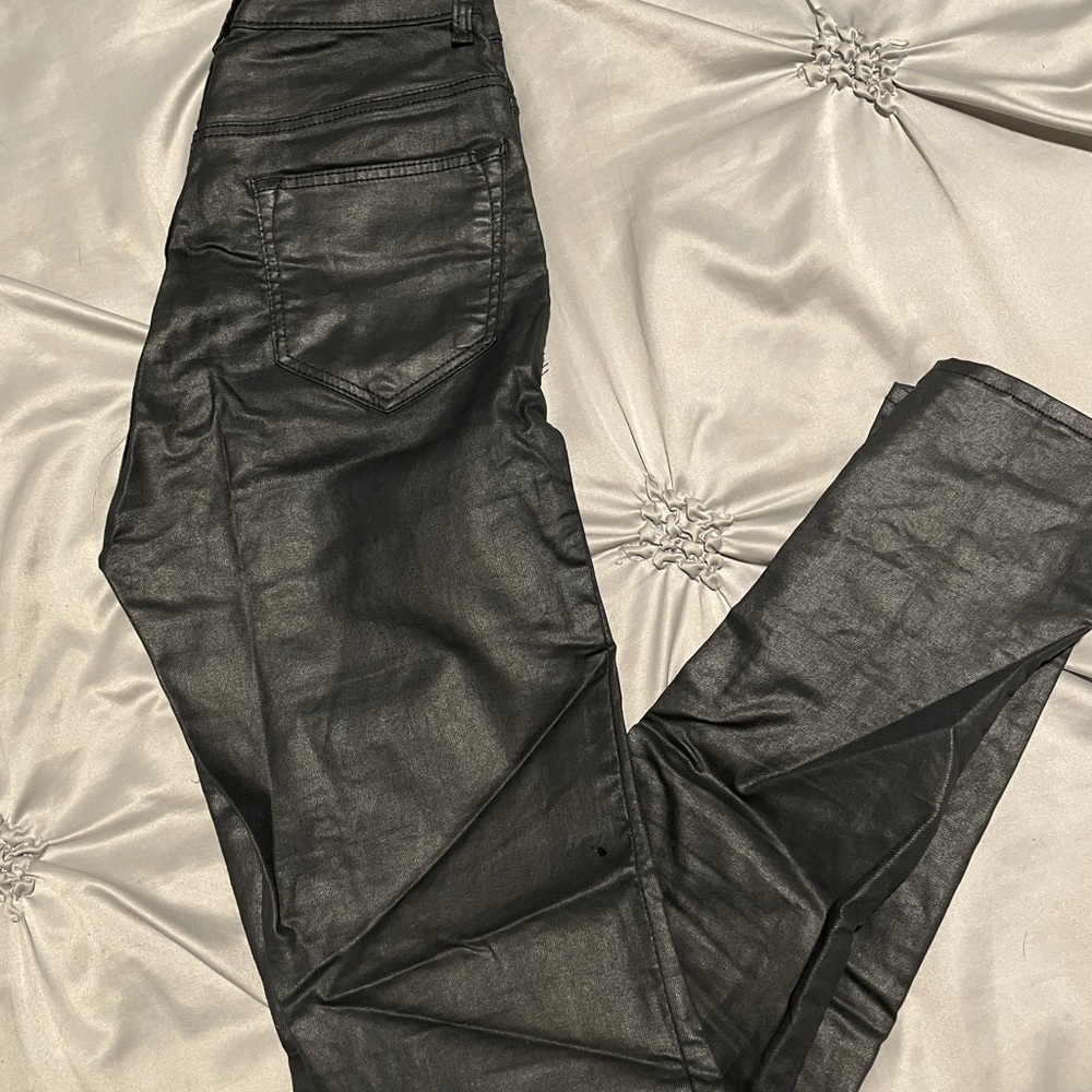 Black faux leather pants. Like brand new. Worn once
